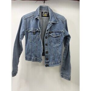 CAT Caterpillar Denim Trucker Jacket Cropped Women’s Small Blue Jean Workwear